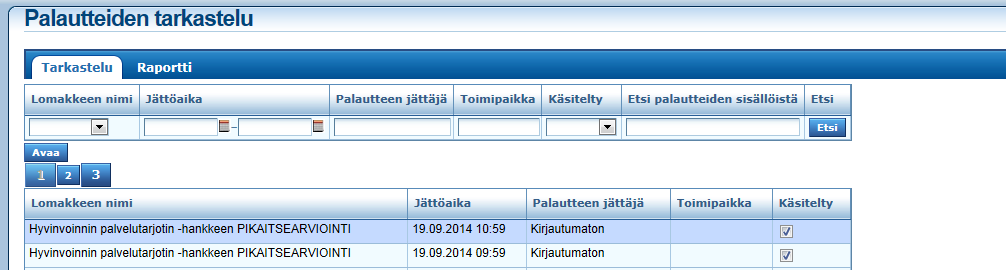 Kuva 102. Palautteen tarkastelu ikkuna. 4. Sivun alareunassa on alla olevan kuvan 103 mukaiset painikkeet: Tallenna-painikkeella voit tallentaa palautteen pdf-, jpeg- tai gif-muotoon.