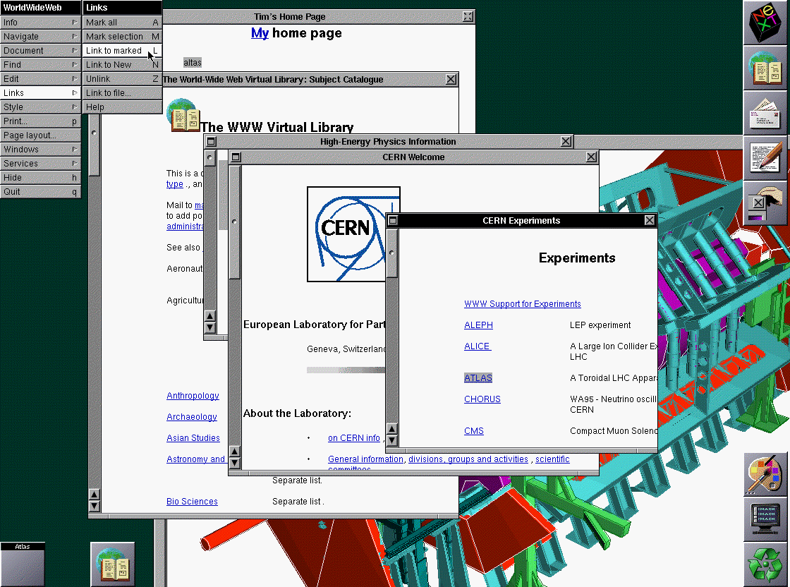 9 KUVA 1. Bernes-Leen ensimmäinen web-sivu (Bernes-Lee 2012) 2.2.1 HTML:n historia HTML:n alkuvuodet 1990 1994 olivat sekavaa aikaa, sillä mitään virallista määrittelyä ei vielä ollut.