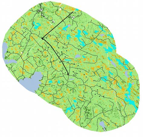 Kuva 26. Infrastruktuurin peitto- ja vaikutusalueet hankkeen toteutumisen jälkeen Murtomäen alueella.