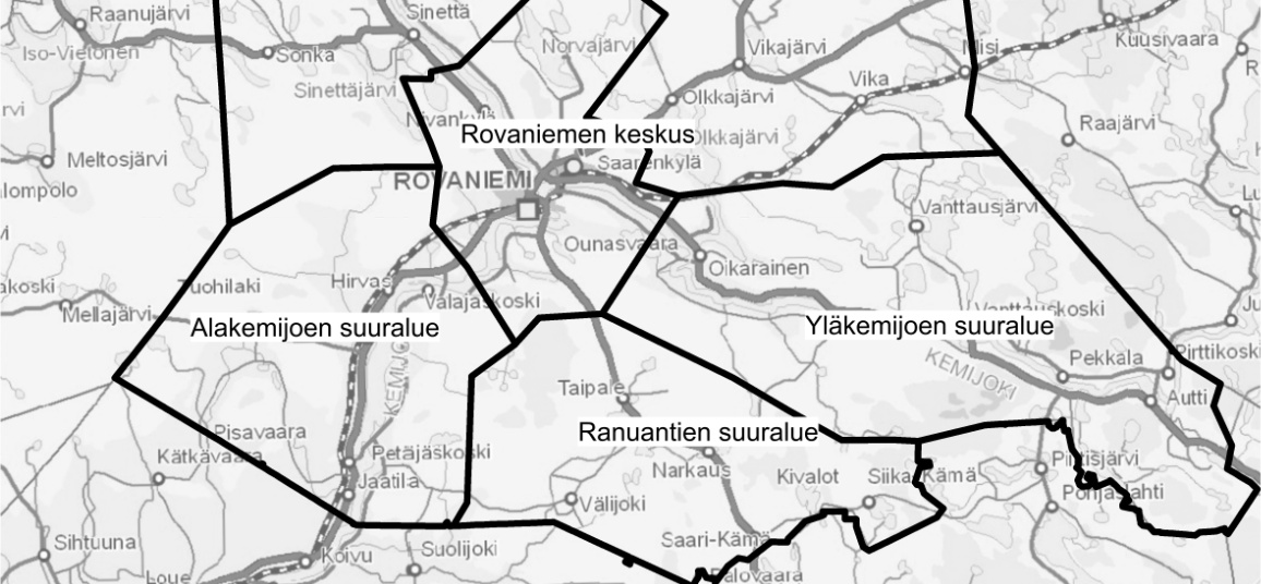 Kartta 9. Rovaniemen suuralueet.