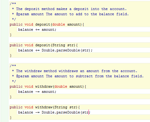 Esim..(jatkuu) Overloaded deposit methods