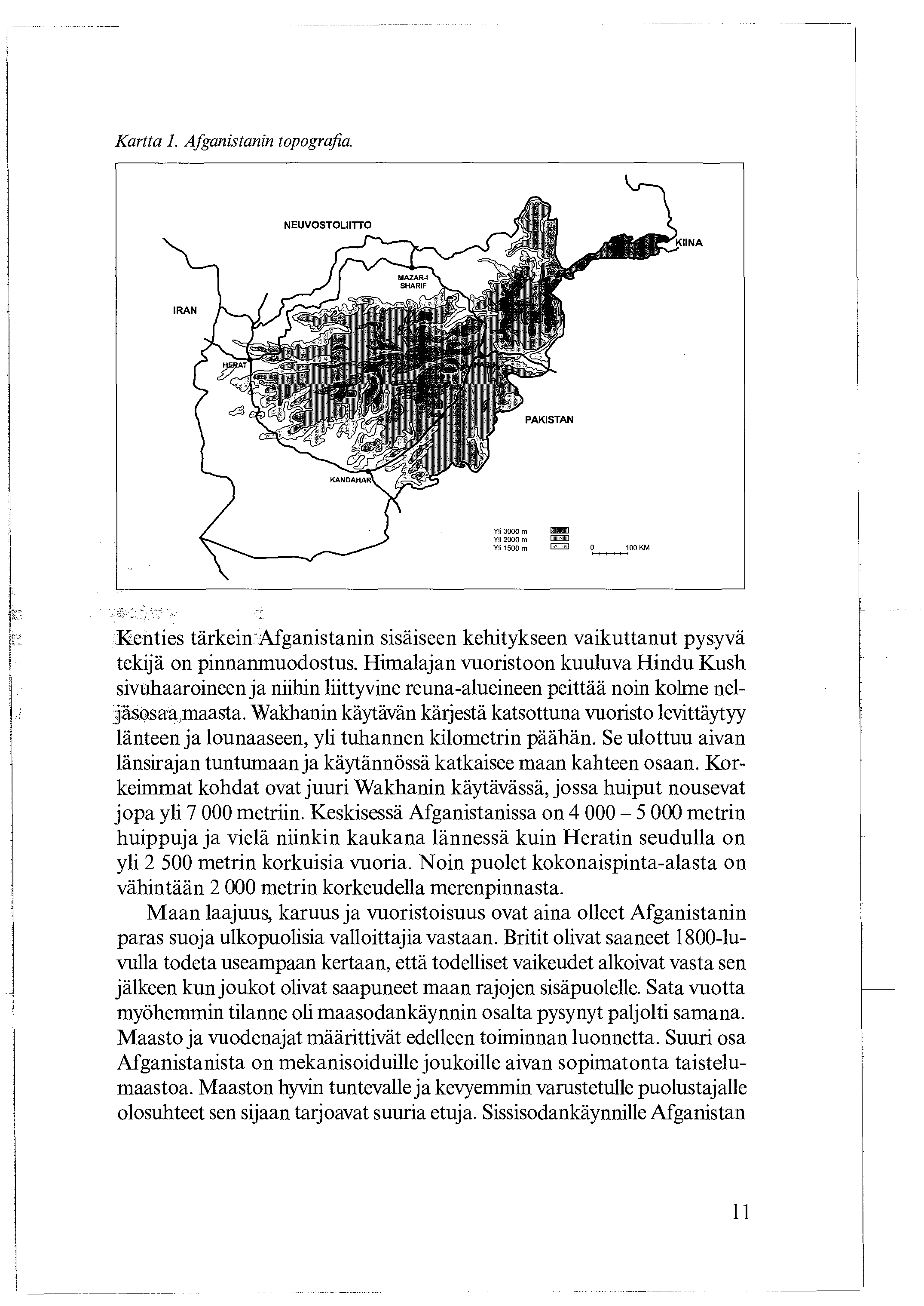 Kartta 1. Afganistanin topografia.