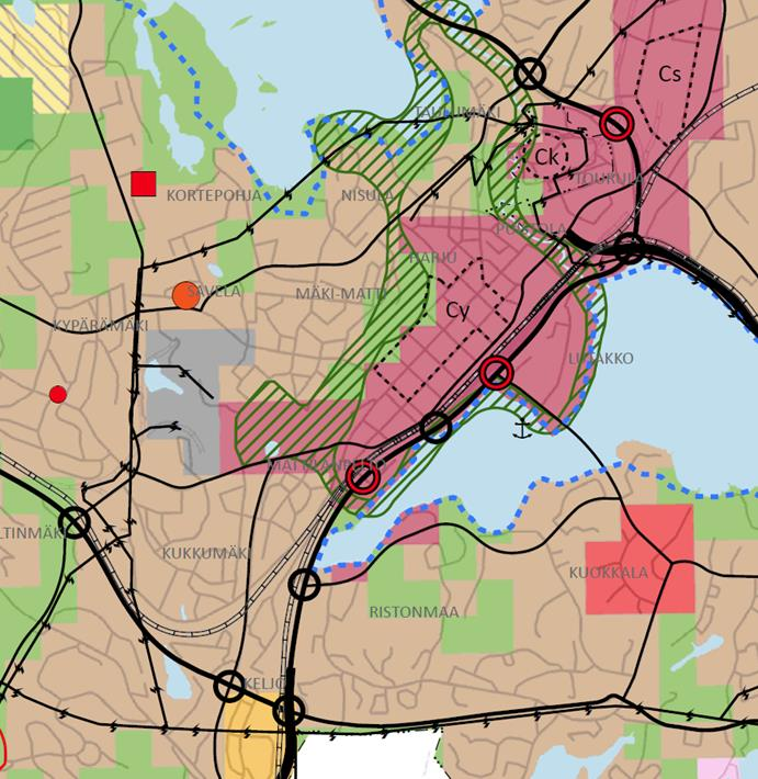 Tavoiteliikenneverkko 20X0 Jyväskylän kaupungin yleiskaava (2014), Kartta 1/7 Yhdyskuntarakenteen ohjaus (pääkartta)