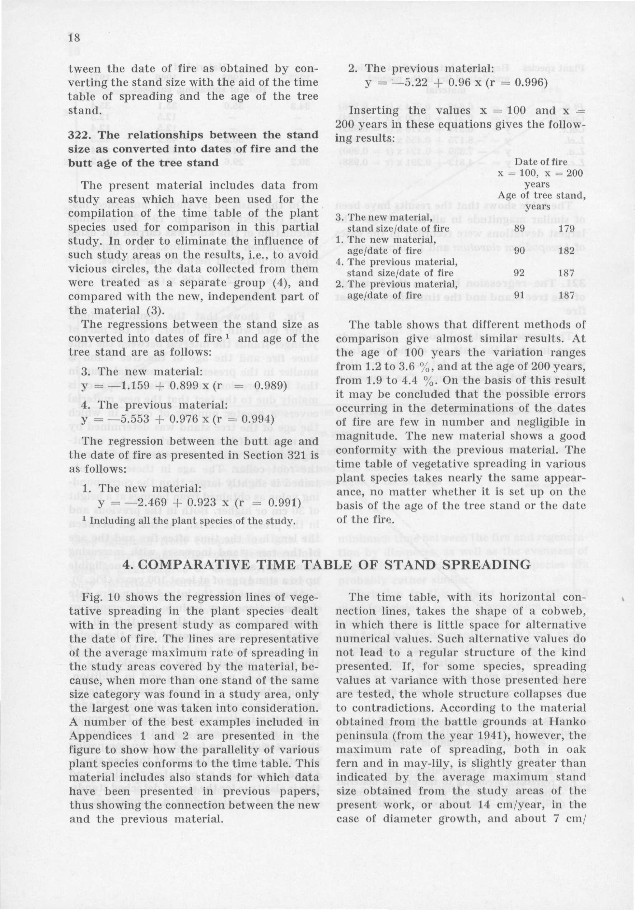 18 tween the date of fire as obtained by converting the stand size with the aid of the time table of spreading and the age of the tree stand. 322.