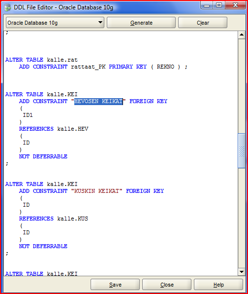 DDL-generointi, Constraint-objektit Primary Key, Unique ja Check: OK!