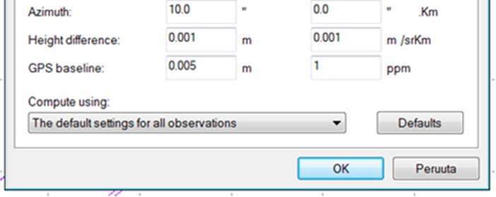 41 Kuvio 7: S. General parameters -ikkuna, standard devination -välilehti. Leica Geo Office Standard devitation (Kuvio 7) kohtaan syötetään kojeen tarkkuusarvot.