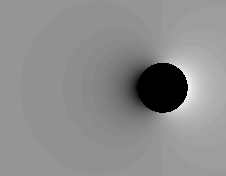4 PEC sphere total field streamlines 4 6 Kuva : Totaalivirrantiheyden kenttäviivat PEC-pallon tapauksessa.