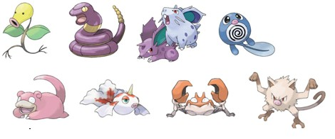 Oddish, Paras, Gastly, Drowzee, Eevee, Magikarp ja Meowth ovat kaikki hyvin yleisiä.