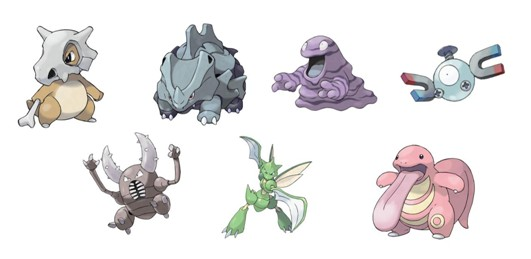 Machop, Ponyta, Koffing, Voltorb, Horsea, Staryu ja Tangela ovat harvinaisia pokémoneja.