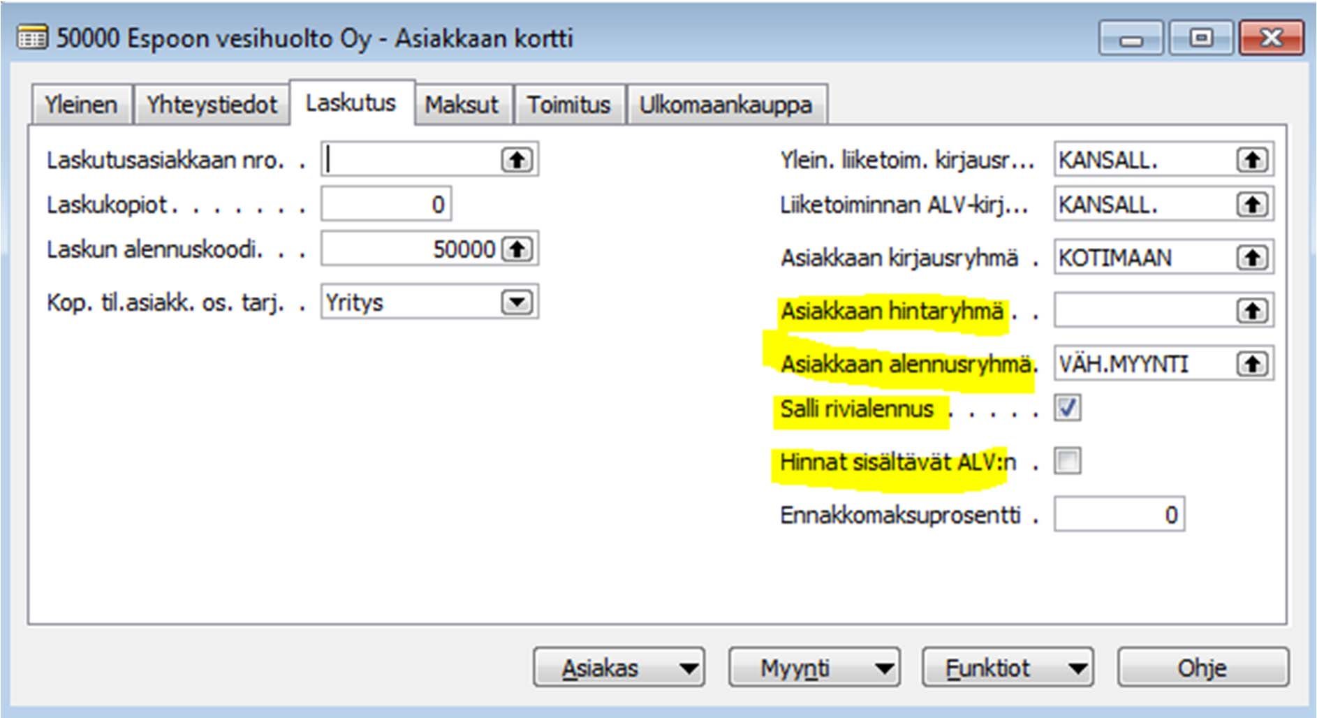 Asiakaskortin tietoja 2 Ohjaavat