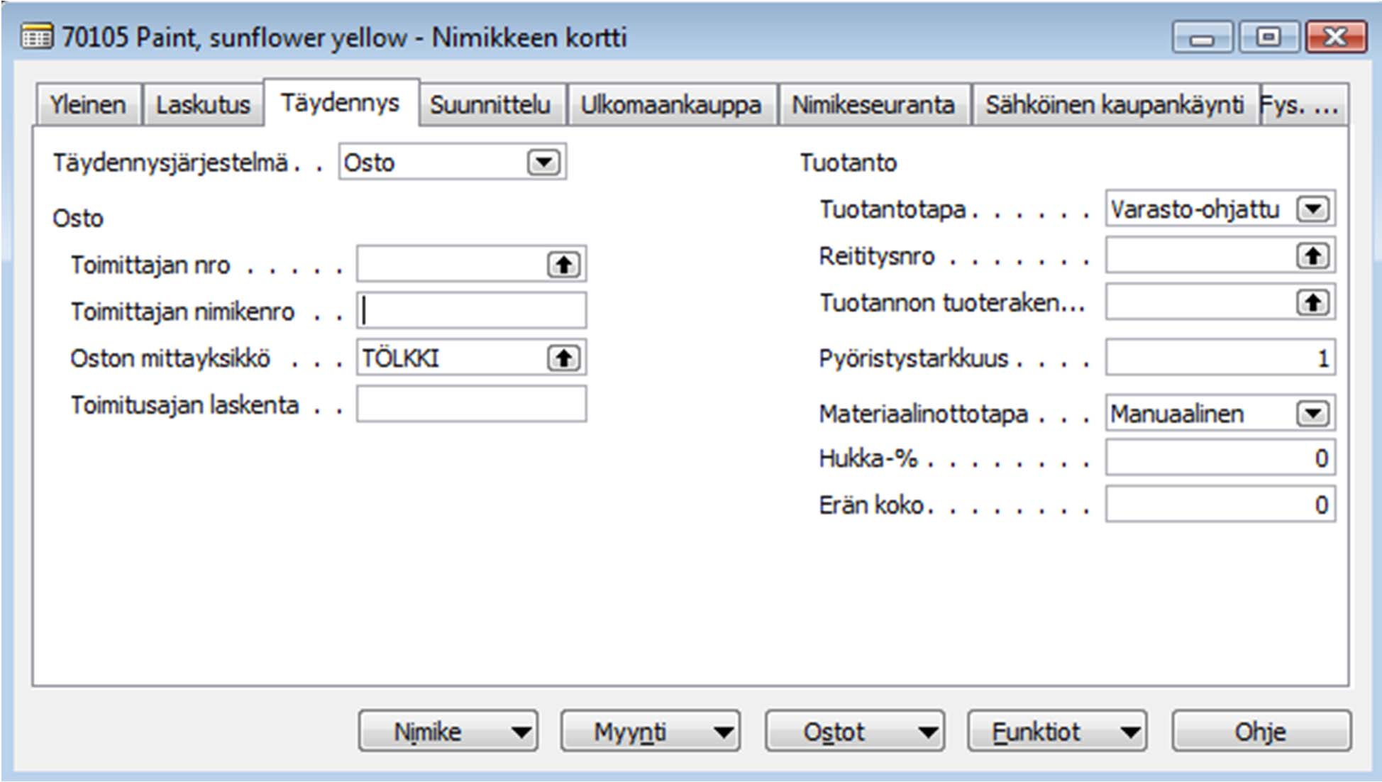 Nimikekortin tietoja 3 Osto tai Tuotantotilaus