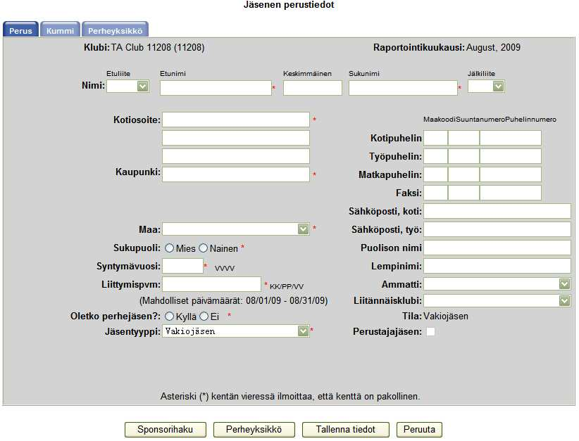 3. Jos valitsemasi jäsen on entinen jäsen, valitse Kyllä. Syötä sitten tämän jäsenen sukunimi ja muut tiedot joita jäsenestä löytyy (tai joita sinulla on tiedossa) ja valitse Lähetä.