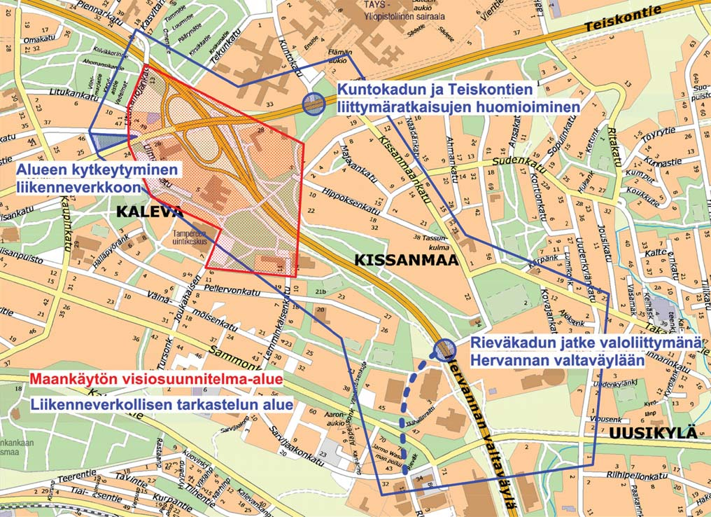 6 Lähtökohdat Teiskontie on eräs Tampereen pääsisääntuloväylistä. Hervannan Valtaväylä ja Kekkosentie ovat osa Tampereen keskustan itäpuolen kehäväylää.