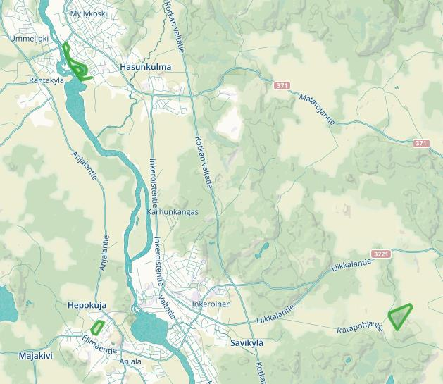 Kuva 8. Hiljaiset alueet, Elimäki. Kuva 9. Hiljaiset alueet, Anjala.