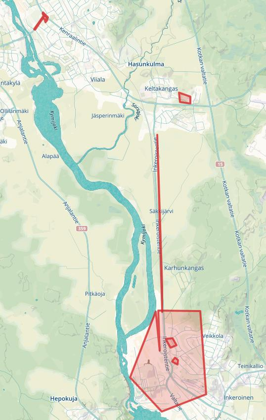 Kuva 25. Meluisat alueet, Kouvola.