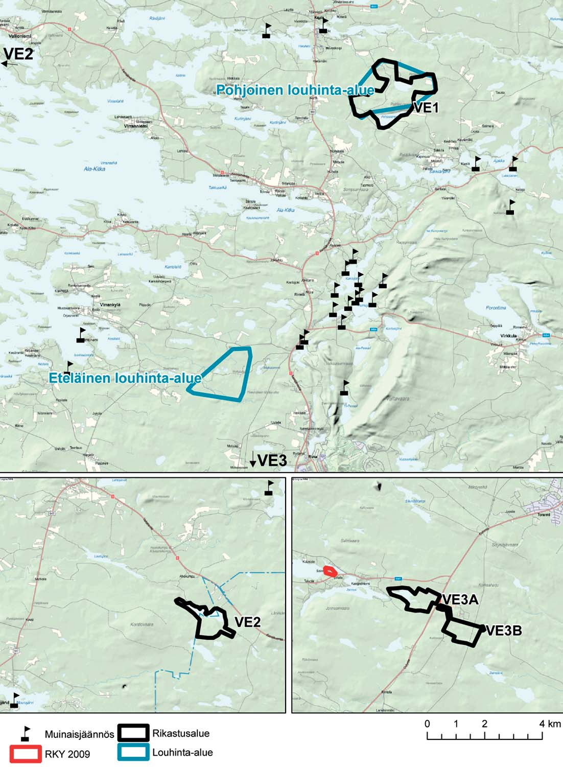 Kirnuharju on hautapaikka, muut asuinpaikkoja (Kuva 817) (Museovirasto 2011) Vaihtoehto 3 (VE3).