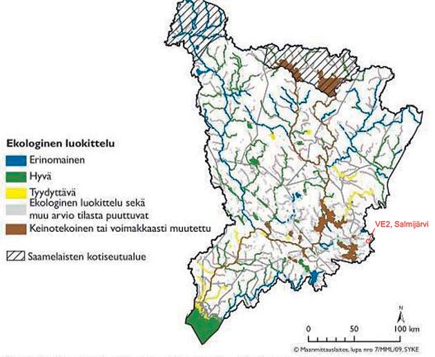 (9,3 μg/l), kun tavoite on alle 7 μg/l (Pohjois-Pohjanmaan ja Kainuun ympäristökeskus 2009b).