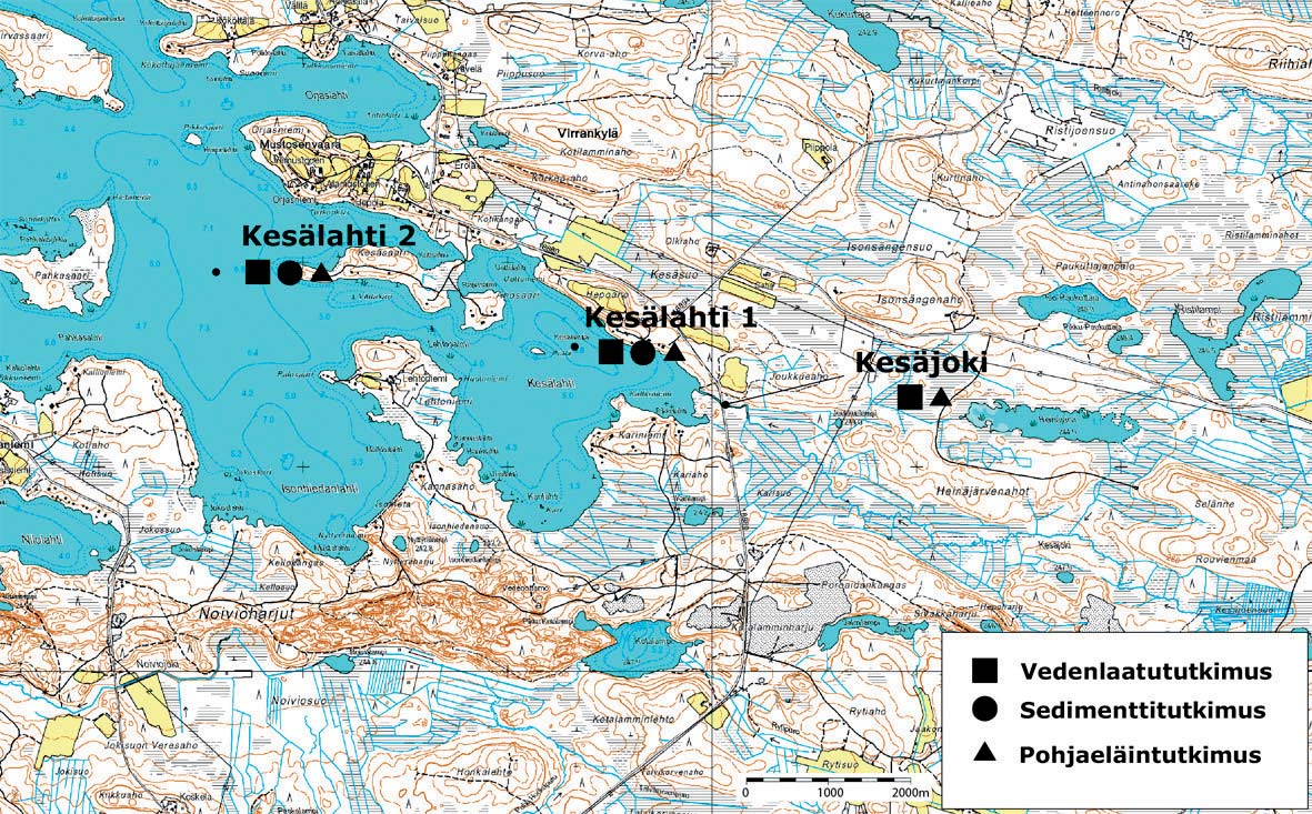 9.5.5 T utkimuspisteet kohteittain Ohessa on esitetty ympäristövaikutusten arviointiprosessin aikana otettavien veden- sedimentin-, pohjaeläimistön- ja kalaston laadun ja ominaisuuksien