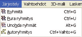 KO.-4 2.1.3 Etsi ja valitse Muokkaus-valikon Etsi ja valitse on kätevä toiminto etsittäessä tiettyjä elementtejä projektista. Elementtejä haetaan erilaisin ehdoin.