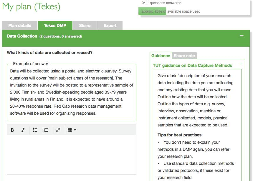 Pääkysymykset Data collection Documentation and quality Storage and