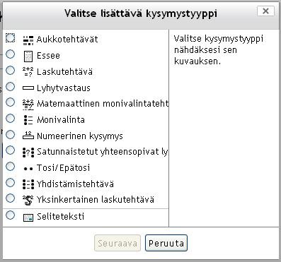 Asetukset -lohkon Kysymykset -kohdasta (ks. kuva ohjeen sivulla 1) pääset luomaan kysymyksiä kategorioihin.