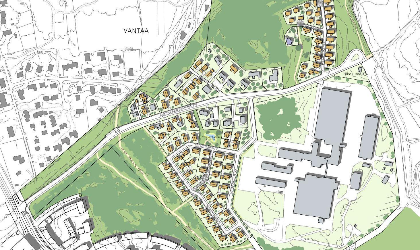 Kuninkaantammentie. Tien linjaus on suojeltu.
