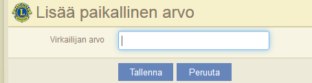 Klubin tiedot ja virkailijat Sivu 5 / 12 4 Klubivirkailijat Paikalliset nimekkeet Toiminnolla voidaan lisätä klubin virkailijoiden nimikkeitä jos nimike puuttuu järjestelmästä.