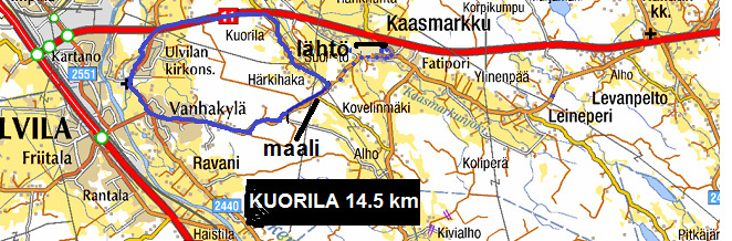 4. KILPAILUREITIT Etappi 1 PROLOGI, kilpailureitti 1,7km: Prologin lähtö on noin 1km päässä Kaasmarkun koululta Kaasmarkuntien ja Suolistontien risteyksessä. Lähtöpaikan luona ei ole pysäköintitilaa.