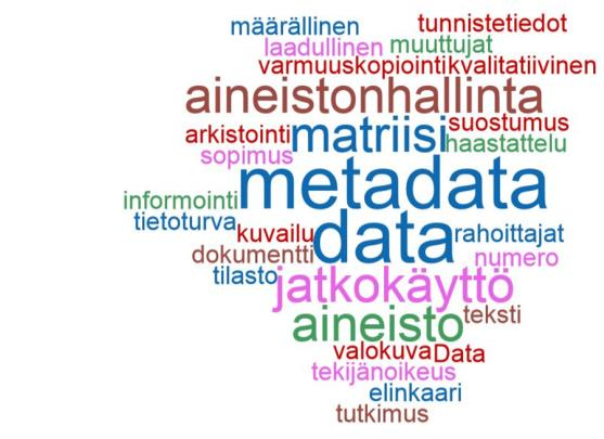 Aineistnhallinta Aineistnhallinnalla tarkitetaan sitä, että aineistt n lutu, tallennettu, kuvailtu ja järjestetty suunnitelmallisesti aineistjen käyttöikeudet ja elinkaari n suunniteltu ja