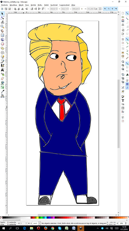 löytyy ilmaisia sovelluksia internetistä esimerkiksi hakusanalla jpg2svg. Tässä vaiheessa materiaali siirtyi takaisin tietotekniikan ryhmille.