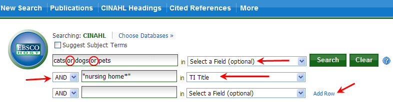 CINAHL(EBSCO) käyttöohjeita (10/2010) Sisältö 1. Katkaisumerkki, sanojen yhdistely, fraasihaku... - 1-2. Advanced Search haku vapailla hakusanoilla... - 1-3. Haku asiasanoilla (CINAHL Headings).