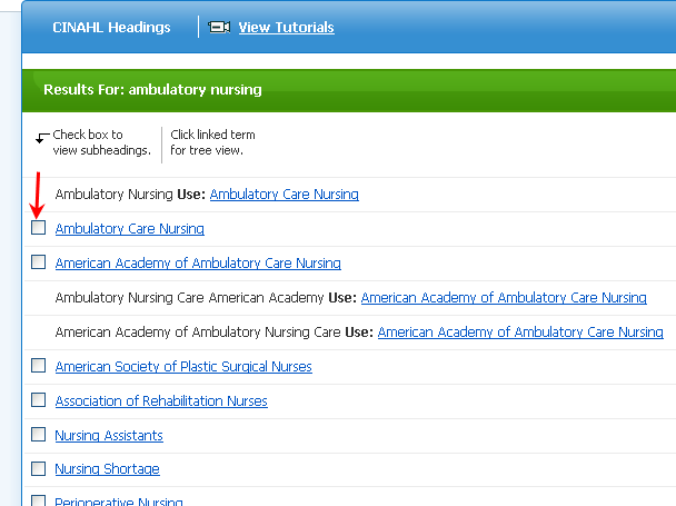 3. Haku asiasanoilla (CINAHL Headings) Valitse näytön yläreunasta kohta CINAHL Headings.