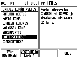 II - 2 Järjestelmän asetus Järjestelmän asetuksen parametrit Järjestelmäasetuksiin päästään painamalla ohjelmanäppäintä ASETUS, joka antaa esiin ohjelmanäppäimen JÄRJESTELMÄASETUS.