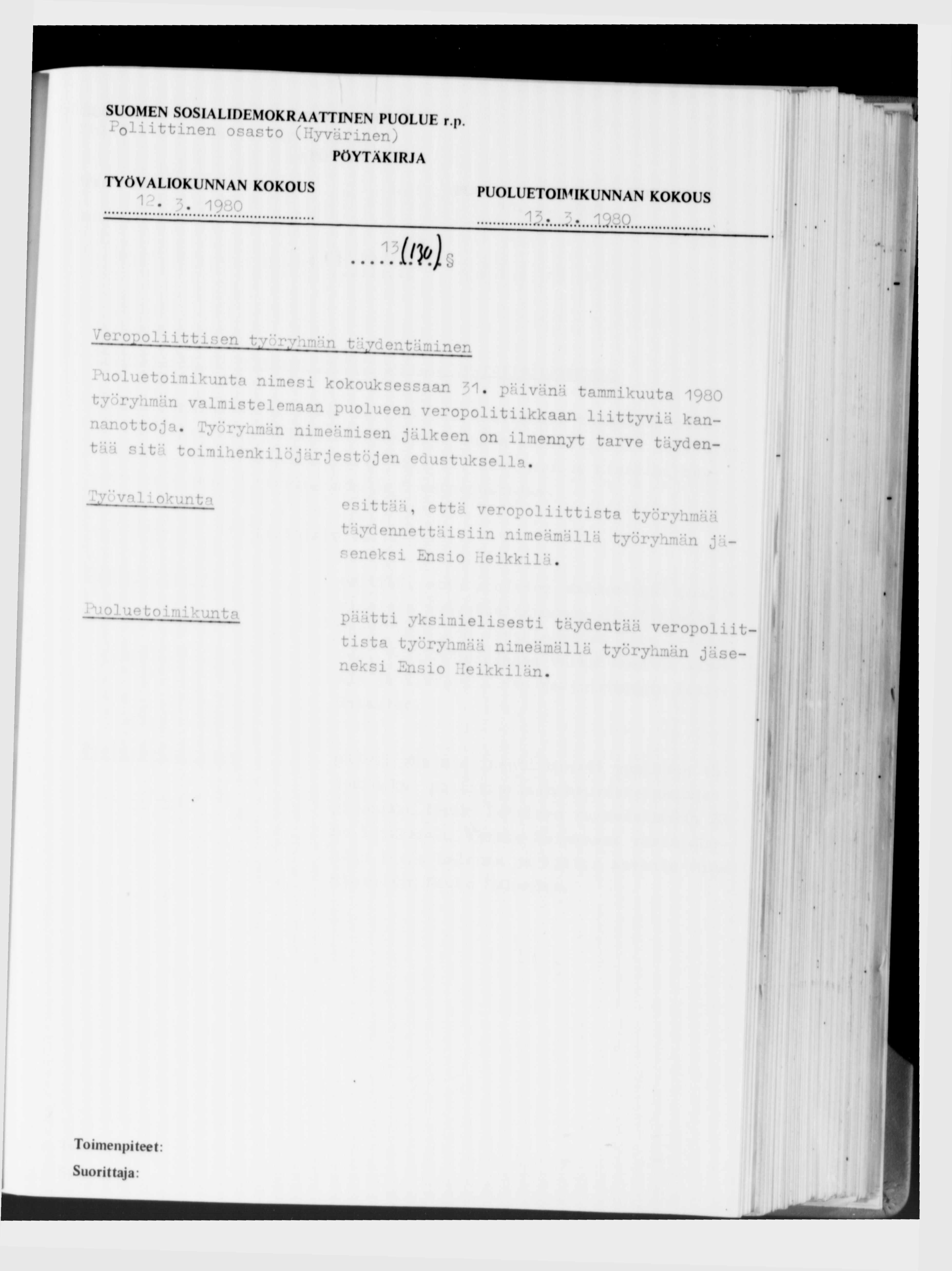 Jo littinen osasto (Hyvärinen) 3. 1980 :. щ Vei opo.liittisen työryhmän t:iydent:iminp>n «. i,,.!,.» p lu n veropolitiikkaan l U t. i Z -..nott.j. Työryhmän U..,., n Jälk,» J " Lt to i-nmenk i г Jest j -i e d u stu k se lla.