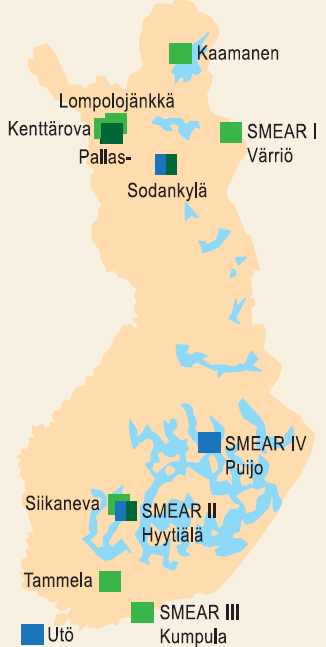 Suomen ICOS mittausasemat 2012 mennessä Ilmakehämittausasemat Pallas-Sodankylä GAW - in operation SMEAR II Hyytiälä - under construction SMEAR IV Puijo-Koli - under planning Utö-Baltic Sea - under