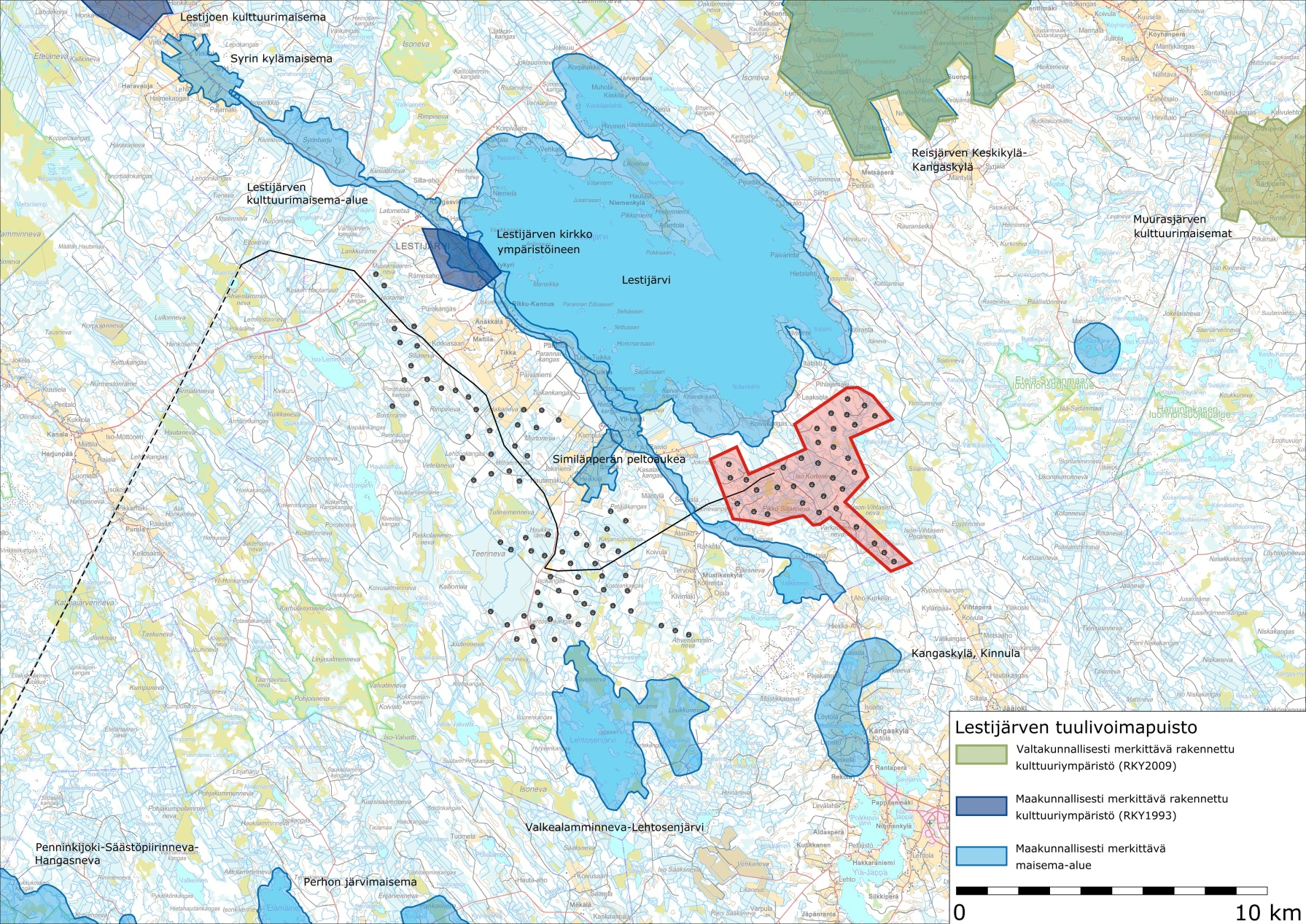 LESTIJÄRVEN KUNTA LESTIJÄRVEN TUULIVOIMAPUISTON Kuva 7. Suunnittelualueelle ja sen lähiympäristöön sijoittuvat maisemallisesti ja kulttuurihistoriallisesti merkittävät kohteet. 5.3.