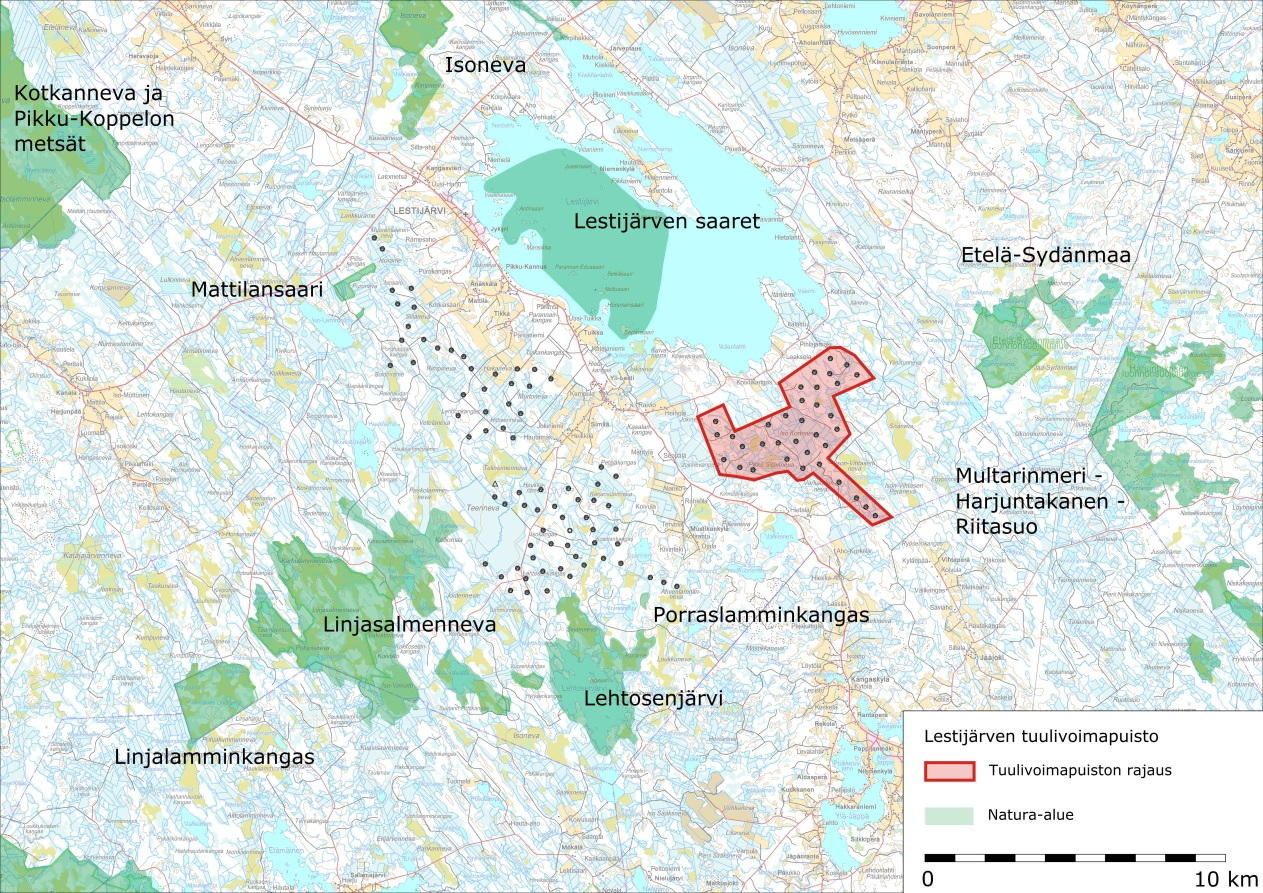 NATURA-ARVIOINTI Lestijärven tuulivoimapuiston YVA-ohjelman viranomaislausuntojen sekä Etelä- Pohjanmaan ELY-keskuksen kanssa käydyn viranomaisneuvottelun perusteella hankkeessa päädyttiin laatimaan