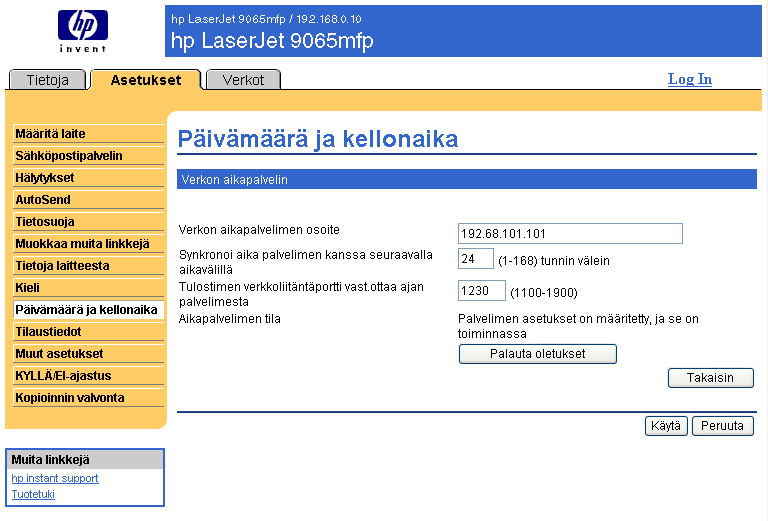 Seuraavasta kuvasta ja taulukosta näet, kuinka Lisäasetukset-painikkeesta avautuvaa sivua voidaan käyttää.