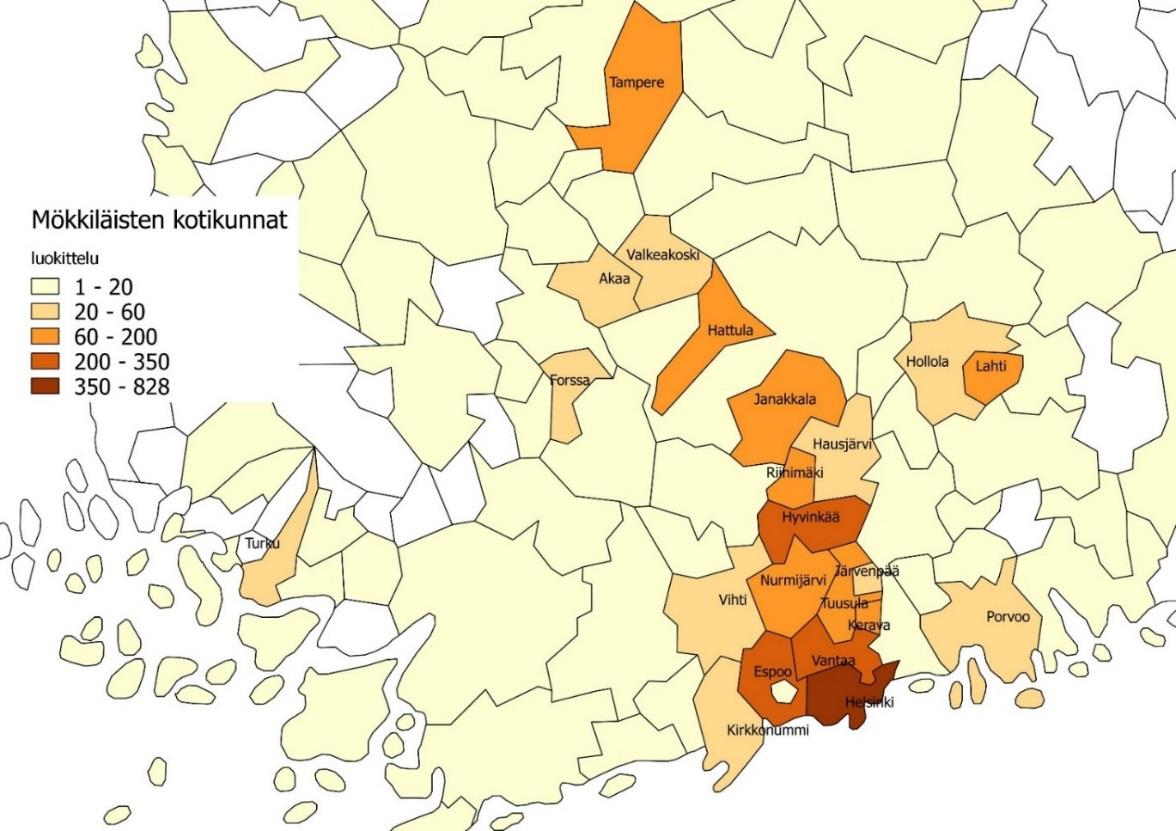 Mökkien sijainti Hämeenlinnassa Ulkopaikkakuntalaisten