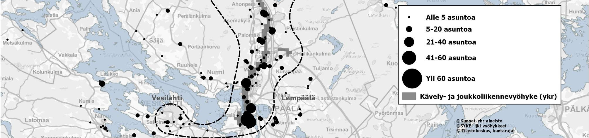 Seurantakohteet: Uudisrakentamisen sijoittuminen joukkoliikenteen laatukäytäville ja keskustoihin Kaavoituksen eteneminen kaupunkiraitiotien ja lähijunaliikenteen vaikutusaluevyöhykkeillä