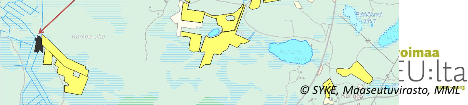 Potentiaalisten kosteikkopaikkojen tarkastelu Laserkeilatun korkeusmallin avulla voitaisiin kartoittaa alavia painanteita kosteikkopaikoiksi