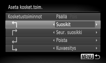 Helppo käyttö kosketustoiminnoilla Kosketustoimintoihin rekisteröityjen toimintojen muuttaminen Voit rekisteröidä kuhunkin vetokuvioon toimintoja, joita haluat käyttää vaivattomasti.