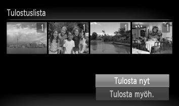 Tulostaminen tulostuslistasta (DPOF) Lisättyjen kuvien tulostaminen Seuraavissa esimerkeissä käytetään Canon SELPHY -sarjan tulostimia. Lisätietoja on myös oppaassa Oma tulostusopas.