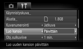 Toimintojen muuttaminen Kansion luominen kuvauspäivämäärän mukaan Kuvat tallennetaan kuukausikohtaisiin kansioihin, mutta voit luoda kansioita myös kuvauspäivämäärän mukaan.