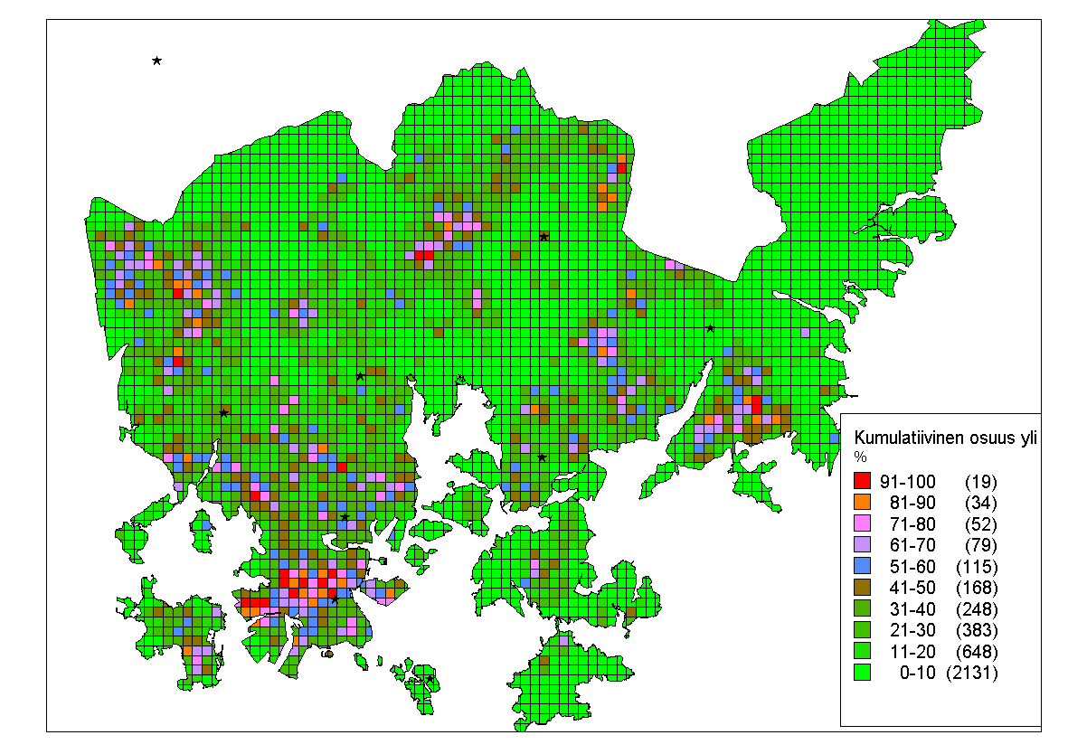 Kuva 19. Alle 10 min toimintavalmiusaikojen osuus Helsingissä 2005-2007. Kuva 20. Yli 6 min toimintavalmiudella hoidettujen kiireellisten tehtävien esiintyminen.