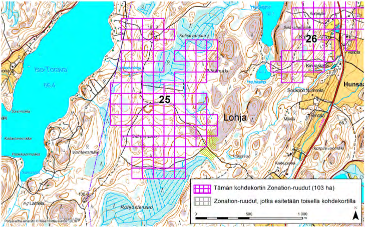 Lohja, Zonation-aluetunnus 25 LOHJA (25) Alue sijaitsee Lohjan länsiosissa Hunsaan kylän länsipuolella asumattomalla metsäalueella.