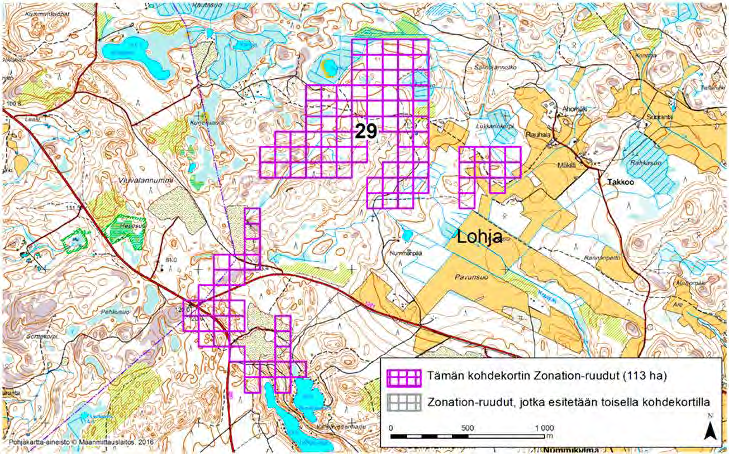 Lohja, Zonation-aluetunnus 29 LOHJA (29) Alue sijaitsee Lohjan luoteisosissa Nummikulman kylän luoteispuolella ja Takkoon kylän länsipuolella asumattomalla metsäalueella.