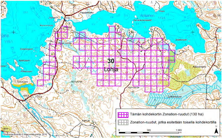 Lohja, Zonation-aluetunnus 30 LOHJA (30) Alue sijaitsee Lohjan pohjoisosissa Sahankulman kylän eteläpuolella joitain kesäasuntoja lukuunottamatta asumattomalla metsäalueella.