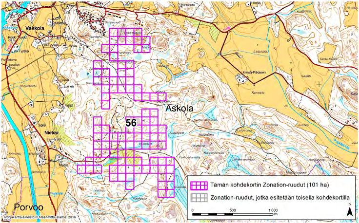 Askola, Zonation-aluetunnus 56 ASKOLA (56) Alue sijaitsee Askolan eteläosissa Porvoonjoen sekä Nietoon ja Vakkolan kylien itäpuolella asumattomalla metsäalueella.