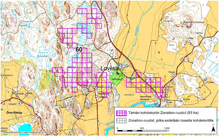 Loviisa, Zonation-aluetunnus 60 LOVIISA (60) Alue sijaitsee Loviisan luoteisosissa Kuuskosken (Kuskosk) ja Veckarbyn kylien lähistöllä, Malmgårdin kartanoalue on alueen itäosassa.